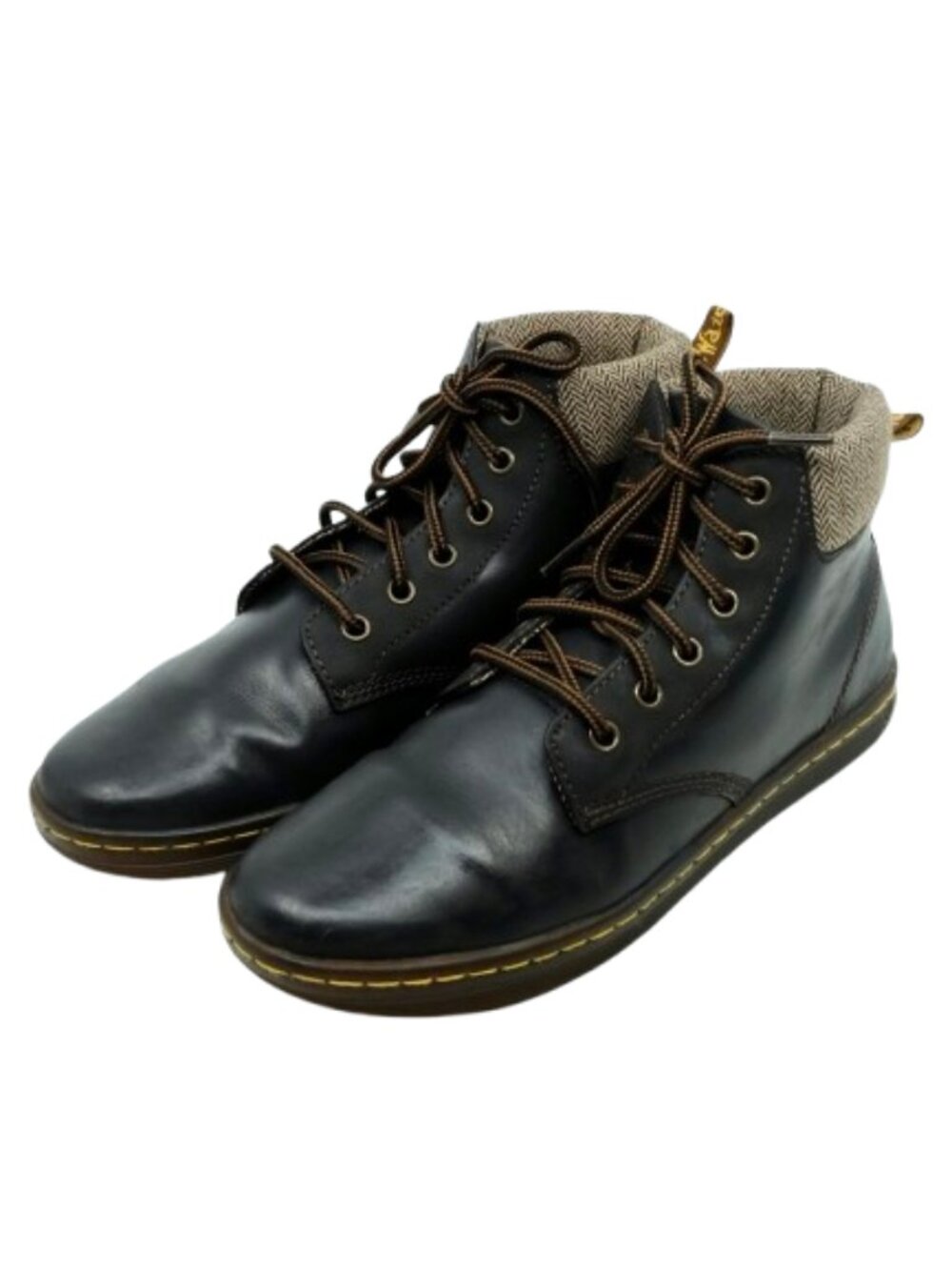 DR MARTENS~Maelly 6 Eye~LEATHER ANKLE BOOTS LACE UP TWEED COLLAR Women's Sz 9